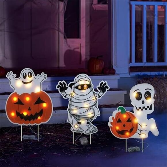 Lighted Yard Signs for Halloween Props Yard Stakes Light Up Pumpkin Ghost Yard - Picture 7 of 7